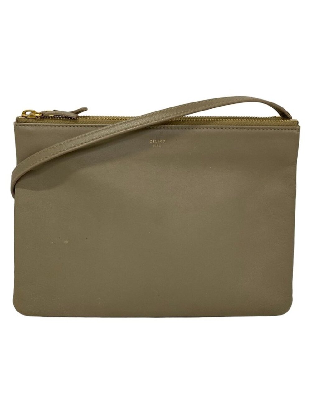 ★SOLD★ ★SOLD★ Celine Shoulder Bag Triolage Gray Beige Leather - Picture 1 of 12